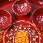 Hand-Painted Decorative Pooja Thali with  Motif and Diyas - Image 4