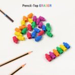Pencil Top Eraser (1 Pc) ?Mix Color Rubber Eraser Caps for Students & School - Image 2