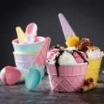 Ice Cream Waffle Bowl Spoon Set 12-Piece Couple Dessert Cup Set Reusable Plastic Ice Cream Bowls with Matching Spoons for Parties, Kids Home Use - Image 2