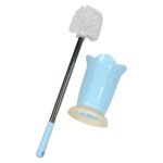 Toilet Cleaning Brush with Holder Stand Durable Plastic Brush for Western Indian Toilets Bathroom Cleaning Essential