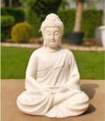Pack 1 Meditation Buddha White Premium Rare Handcrafted Polymarble Meditation/Dhyan White Buddha Statue Lord Figurine/Idol,Medium - Image 3