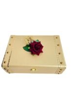 Present Luxury Golden Decorative Storage Box ? Faux Leather Wooden Trunk with Gold Metal Studs & Lock | Multipurpose Organizer for Jewelry, Keepsakes, Gifts & Home D?cor - Image 3