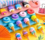 Dessert Erasers Set: Donut, Lollipop, Ice Cream, Cone Shapes ?Fun B'Day Return Gift - Image 4