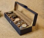 Presents Luxury Watch Box for Men & Women ? Lockable Leather Watch Organizer with Glass Lid, Soft Velvet Cushions, Premium Display & Storage Case for Watches -6 Slot Box (Blue) - Image 5