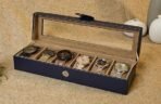 Presents Luxury Watch Box for Men & Women ? Lockable Leather Watch Organizer with Glass Lid, Soft Velvet Cushions, Premium Display & Storage Case for Watches -6 Slot Box (Blue) - Image 2