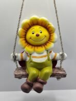 Whimsical Sunflower on a Swing Figurine - Happy Yellow Flower Garden Statue - Hanging Resin Patio, Porch & Home Decor Gift - Image 2