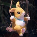 Adorable Bunny Rabbit on a Swing Statue - Whimsical Hanging Garden Figurine - Resin Indoor/Outdoor Tree or Patio Decor - Image 3