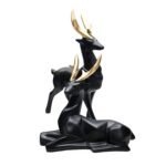 Black Patterned Deer Statue with Fawn Family - Detailed Resin Animal Sculpture for Living Room, Entryway Table, or Home Decor