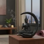 New 20 Centimetre Meditating Sitting Buddha Statue showpiece Idol Home Decor Items for Living Room and Gifts (Black) - Image 3