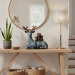 Artisanal Deer Stag Statue with Squirrel & Rabbit Figurine - Intricate Textured Pattern, Polyresin Wildlife Home Decor Showpiece, Black/Silver - Image 4