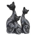 Black & White Cat Family Statue Set (Set of 3) - Decorative Resin Figurines for Home, Living Room, or Mantelpiece Decor