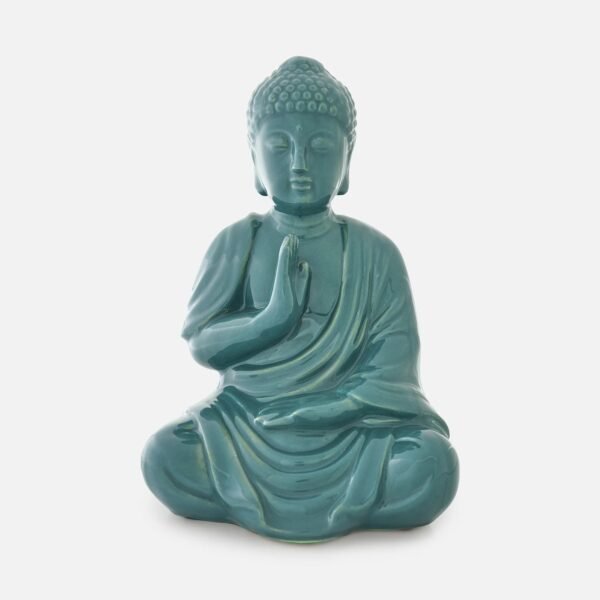 Teal Meditating Buddha Statue - Serene Resin Idol in Dhyana Mudra for Home Decor, Zen Garden, Yoga Studio, & Spiritual Gifts