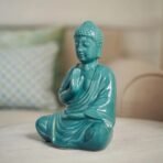 Pack 1 Meditation Buddha Teal Premium Rare Handcrafted Polymarble Meditation/Dhyan White Buddha Statue Lord Figurine/Idol,Medium - Image 2