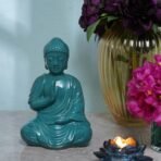Pack 1 Meditation Buddha Teal Premium Rare Handcrafted Polymarble Meditation/Dhyan White Buddha Statue Lord Figurine/Idol,Medium - Image 3