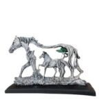 Mother & Foal Horse Statue - Rustic Driftwood Style Resin Sculpture - Modern Farmhouse Animal Figurine for Home Decor, Office Desk, or Equestrian Gift