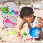Beach Sand Castle Toy Set for Kids PCS Summer Beach Toys with Bucket, Molds Shovel Sandbox Outdoor Play Set for Toddlers Children - Image 4