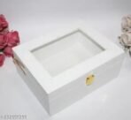 Luxury Storage Box with Glass Lid, Decorative Organiser Box for Jewellery and Accessories, Available in Red, Black, White (White) - Image 3