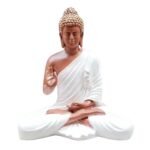 Resin Meditating Buddha Showpiece | Home Decor | Idol Statue Figurine Murti | Tibetan Buddhist Statue - 8" Inches Height (White)