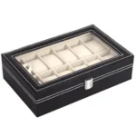 Presents Luxury Watch Box for Men & Women ? Lockable Leather Watch Organizer with Glass Lid, Soft Velvet Cushions, Premium Display & Storage Case for Watches -12 Slot Box (Black)
