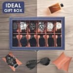 Presents Luxury Watch Box for Men & Women ?Lockable Leather Watch Organizer with Glass Lid, Soft Velvet Cushions, Premium Display & Storage Case for Watches -12 Slot Box (Blue) - Image 7