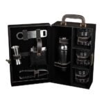 Presents Premium Portable Bar Set with Travel Case ? 11-Piece Cocktail Shaker Set with Glasses, Tools & Lock ? Travel Mini Bar Kit for Home,Parties & Gifting ? Black Leather Finish